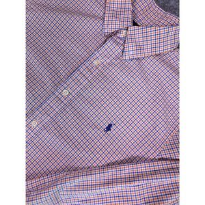 Ralph Lauren Button Down Shirt Mens Large Orange Blue Gingham Long Sleeve Cotton